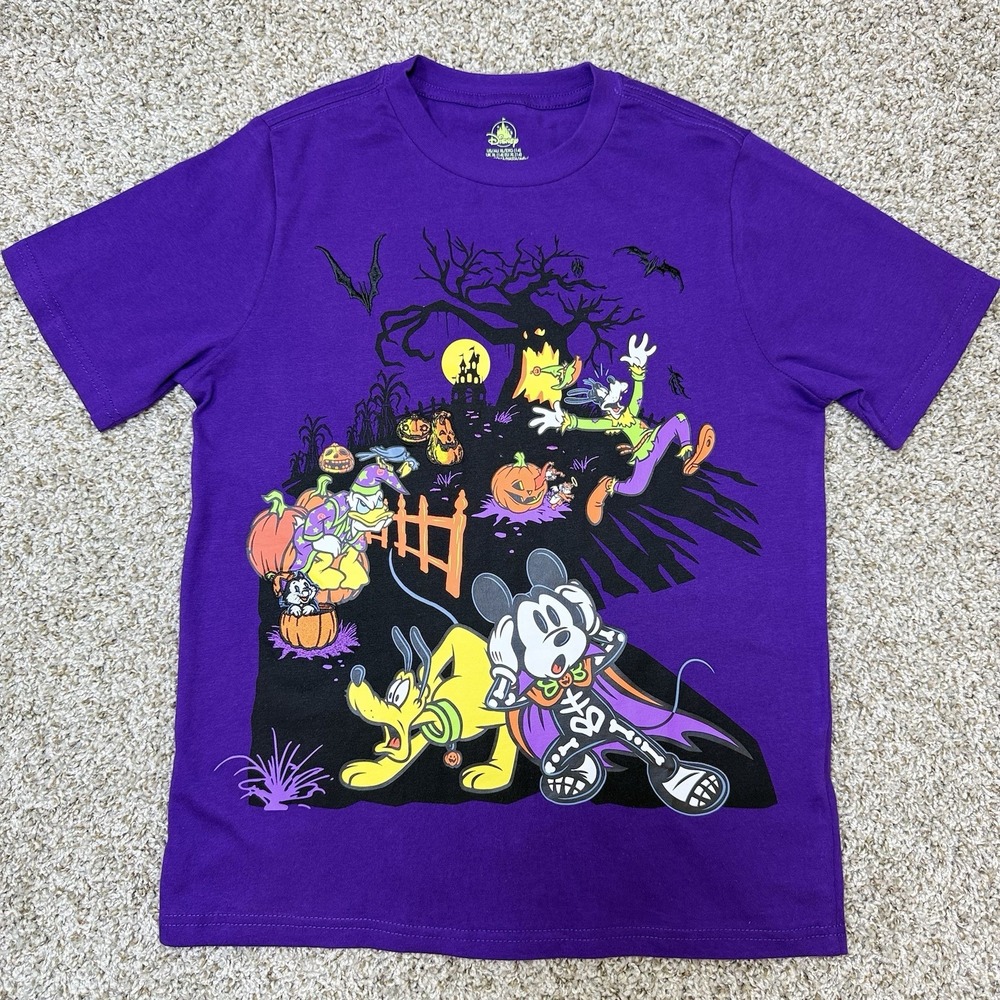 Disney Store KIDS XL 14 Halloween Mickey Pluto Donald Goofy Purple Tee NWT Shirt